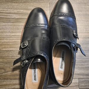 Johnston & Murphy Black Men's Shoes 20-2237 Conard Black Italian Calfskin Double